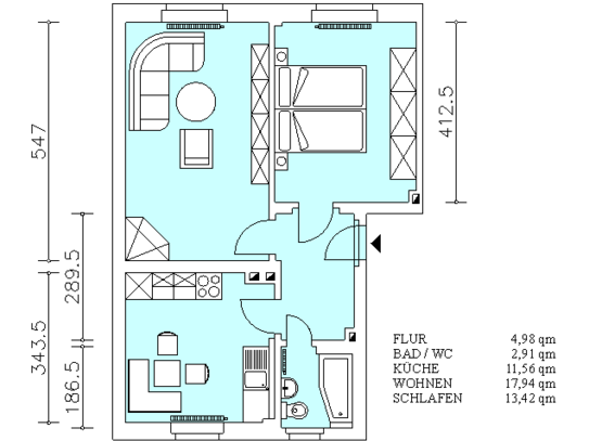 Schöne helle 2-Raum-Wohnung