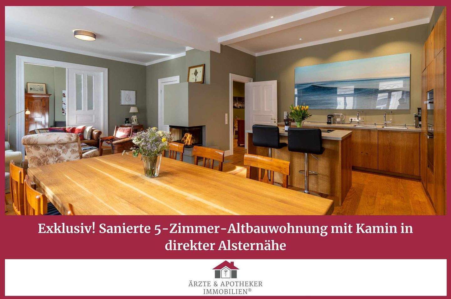 Exklusiv! Sanierte 5-Zimmer Altbauwohnung mit Kamin in direkter Alsternähe