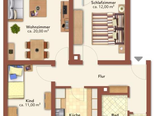 Dettingen/Erms. : nette 3 Zi-Wohnung mit idealem Grundriss in der Buchalde.