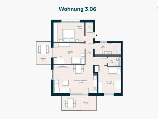 Neubau: 4-Zimmer-Wohnung mit zwei Balkonen