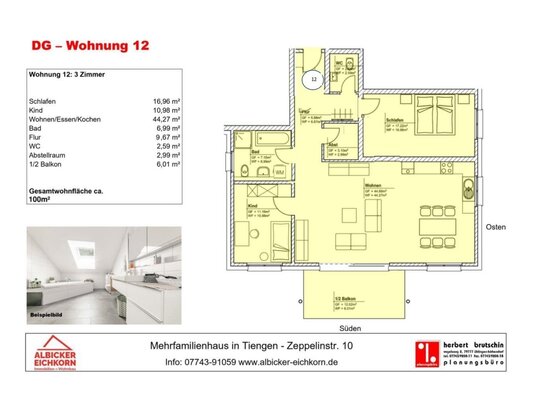 Tiengen-3,0 Zimmer Dachgeschosswohnung mit Balkon ca. 100 m² mit Lift-ERSTBEZUG