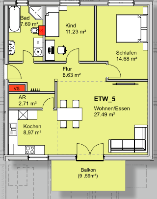 3 Zimmer-Wohnung | 2.OG | Süd-Balkon | Erstbezug 06/2025 Neubau | Variante 1 Bad