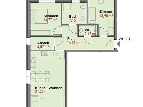 Wohnungstyp 1, Wohnung 1, Haus 2