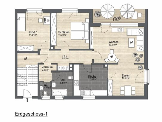 4 Zimmer Wohnung auf 103,43 m² im Erdgeschoss- Balkon- Zugang zum Garten - Weiden Ost zu verkaufen