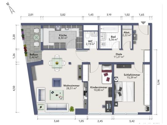 Panoramablick bis Straßburg - 3-Zi.-ETW in zentraler Lage in Kehl - Ideal auch für Kapitalanleger