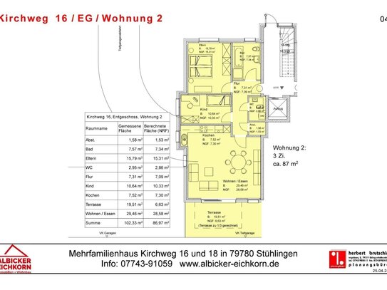 3Zi. EG mit Terrasse ca. 87 m²-Wohnung 2-Kirchweg 16-79780 Stühlingen