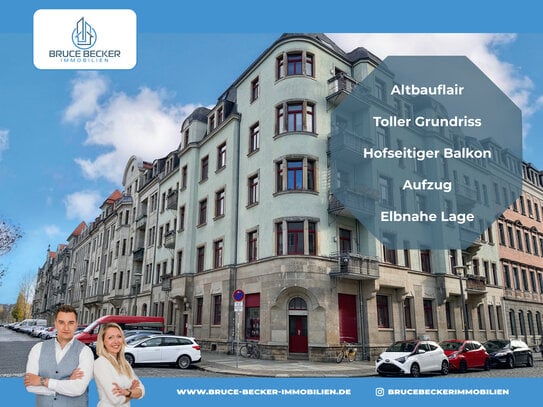 Altbauflair in Elbnähe! - Vermietete 3-Zimmer-Wohnung mit hofseitigem Balkon und Aufzug