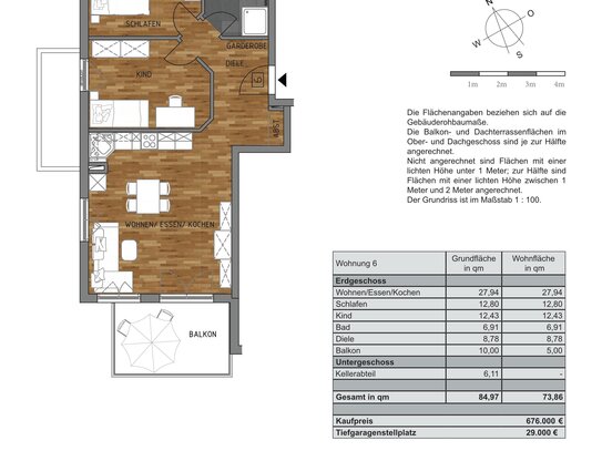 NEUBAU +++ 3 - Zi.- Obergeschosswohnung mit Balkon