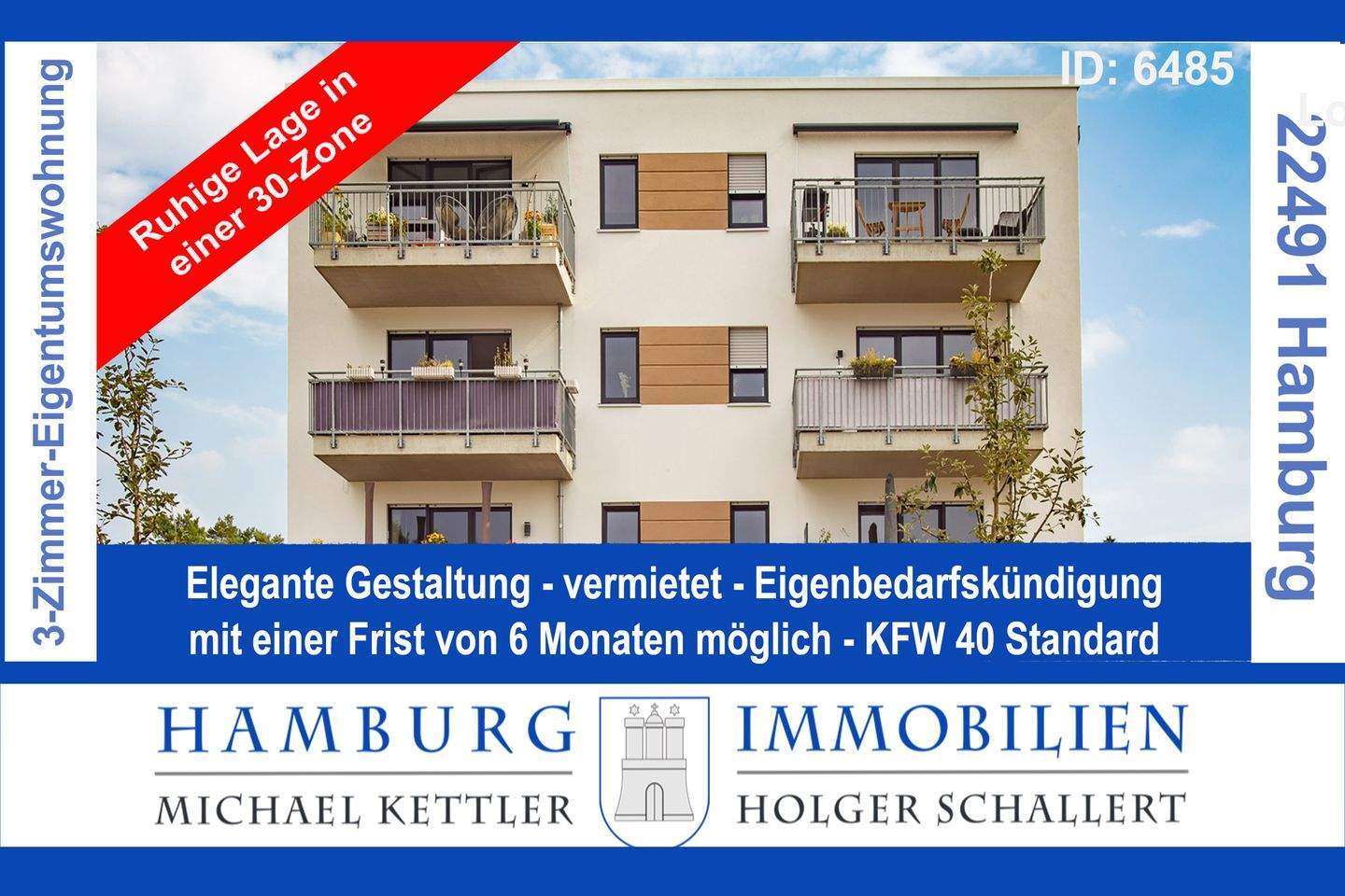 Vermietete 3-Zimmer-Eigentumswohnung, KFW 40 Standard, aus 2020 in 22791 Hamburg-Langenhorn