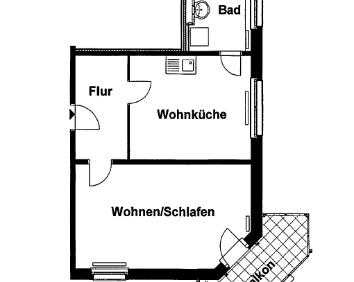 1-Raum-Wohnung - Bad / Wanne / Balkon