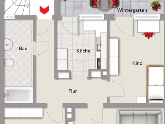 Helle 3-Zimmer-Wohnung mit Wintergarten und großem 200 m² Garten in zentraler Lage