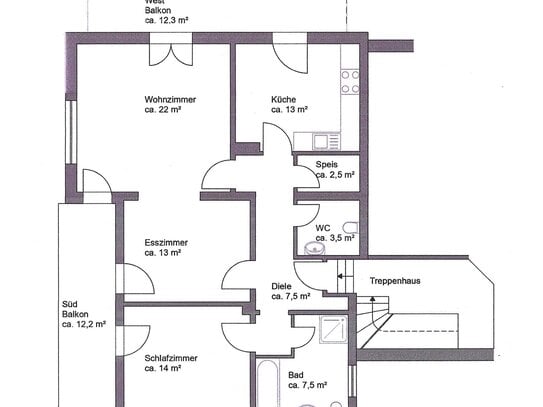 Sonnige und ruhige 2,5 Zimmer-Wohnung mit zwei Balkone