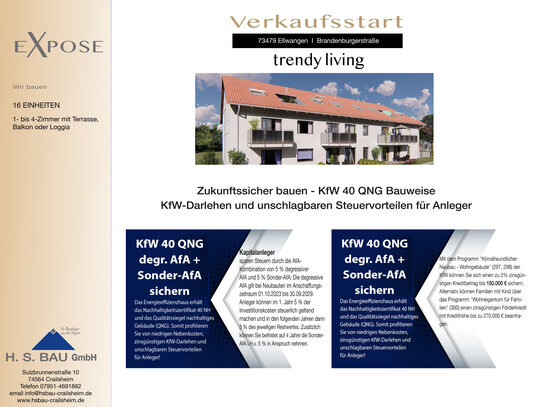 VERKAUFSSTART! 3-Zimmerwohnung Nr. 14, KfW 40 QNG zinsgünstige Darlehen und Steuervorteile.