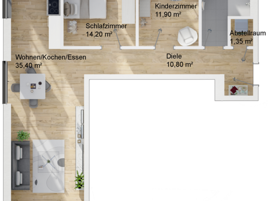 Haus A, Wohnung 4, Erdgeschoss, 3-Zimmer