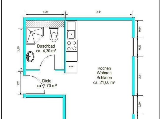 1 Zimmer-Souterrain-Wohnung - Die Vermietung erfolgt ausschließlich an Wochenend-Heimfahrer/in !