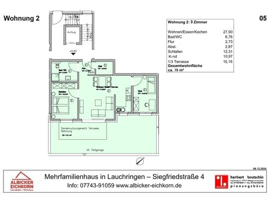 3 Zi. EG mit Terrasse ca. 79 m² - Wohnung 2 - Siegfriedstr. 4, 79787 Lauchringen - Neubau