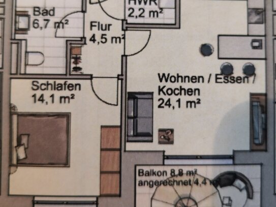 53 m2 Wohnung mit Balkon, Küche und Tiefgaragenstellplatz in zentraler Lage in Leeste