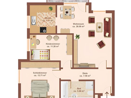 3 ZKB Wohnung mit Balkon, Stellplatz, Kellerraum und Gartennutzung