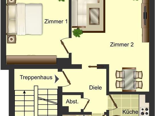 Renovierte 2-Zimmer-Wohnung in einem sauberen Haus, mit netten Nachbarn..