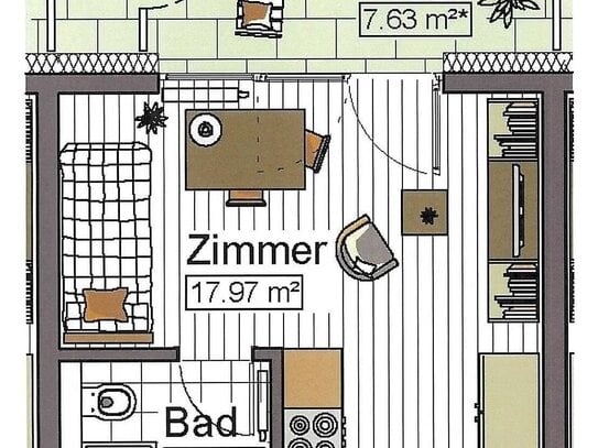 1-Zimmer Wohnung (Single Flat) in Neu-Ulm zu vermieten