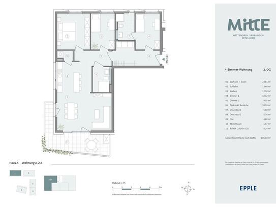 4-Zimmer-Wohnung mit eigenem Wohnbereich für die Pflegekraft