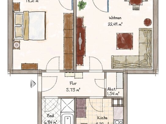 Vermietung einer tippiditoppi 2 Zimmer-Wohnung im 1.OG mit sonnigem Loggiabalkon, ca. 67,90 m² Wohnfläche, mit Garage i…