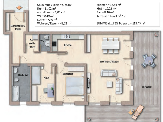 3 Zimmer Wohnung - provisionsfrei - teilmöbliert - Garage