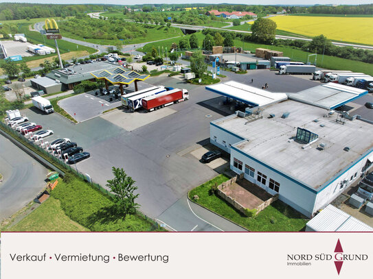 Autohof mit Tankstelle, Restaurant und separater Gewerbeimmobilie auf 41.425 m² Grundstück.