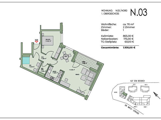 Wohnung N.03: Moderne 2-Zimmer-Wohnung mit Loggia im barrierefreien Neubau Kleverhof!