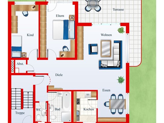 EG-Einheit mit Garage und inkl. separatem Gartengrundstück (908 m²) zu verkaufen