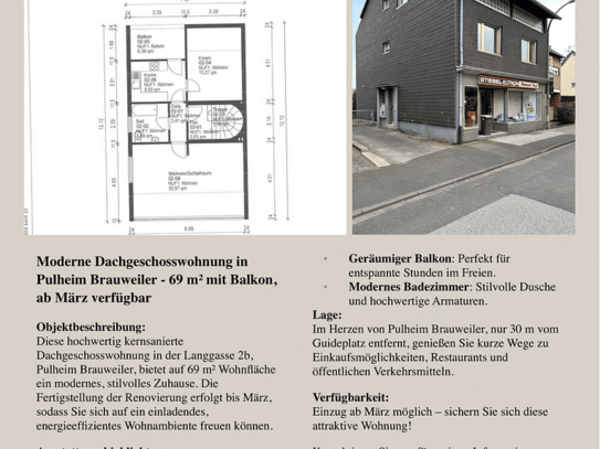 DG Wohnung mit Balkon, Fußbodenheizung und Komplett kernsaniert, im Herzen von Brauweiler!