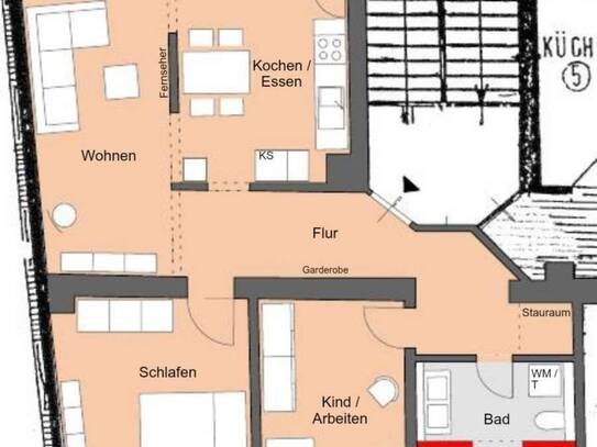 Balkon - EBK - großer Wohn- und Schlafbereich - Tageslichtbad - Laminat!