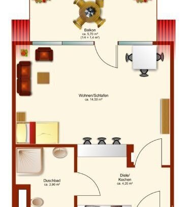 1 Zi. - Wohnung mit Balkon in Top Lage