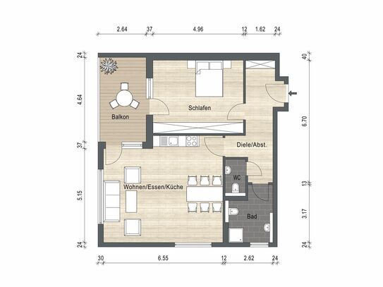 Bonn-Röttgen - Moderne und helle 2 Zimmer DKB mit EBK im 1. OG mit Terrasse