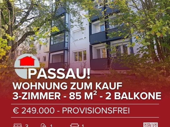 Provisionsfrei - Passau! 3-Zimmerwohnung mit Loggia und sep. Balkon in begehrter Wohngegend (241021)