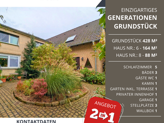 Einzigartiges Generationen-Objekt, Grundstück mit 2 Häusern 164m²/1978 und 88m²/1994, Garage, Garten