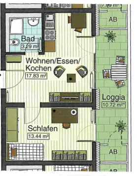 2-Zimmer Wohnung (Single Flat) in Neu-Ulm zu vermieten