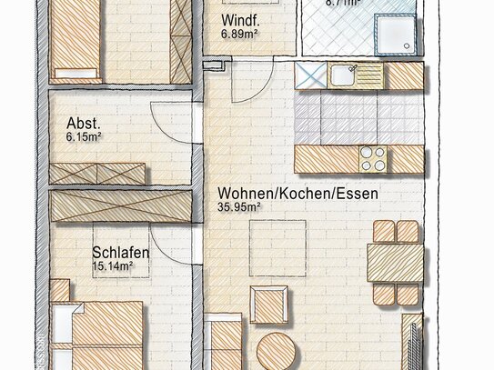 Optimale Raumaufteilung - 3-Zim.-Neubauwohnung KfW 40 Plus Standard