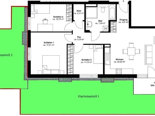 letzte bezugsfertige 4 Zimmer Wohnung mit eigenen Garten, helle große Räume, hochwertige Ausstattung