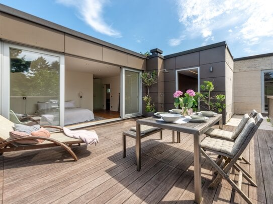 Penthouse-Highlight: Umlaufende Dachterrasse und 360°- Kamin