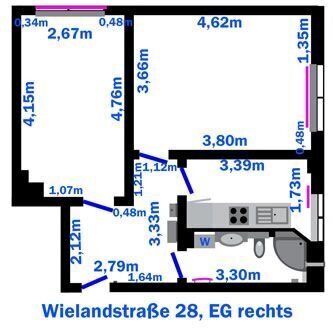 2Zi.-Whg.,ca. 50,45m², Einbauküche, Duschbad