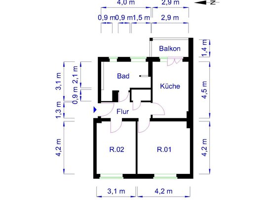 NEU - sanierte 2-Raumwohnung im Erdgeschoss mit Balkon