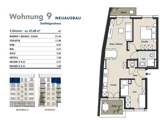 Stilvoll wohnen! Neuausbau mit zwei Balkonen in der Kölner-Innenstadt - Mühlenbach 18, WE 9