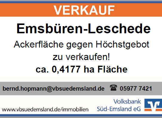 0,4177 ha Ackerfläche Mindestgebot 10,00 €/qm