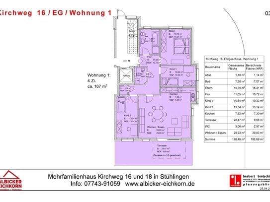 4 Zi. EG mit Terrasse ca. 107 m²-Wohnung 1-Kirchweg 16-79780 Stühlingen