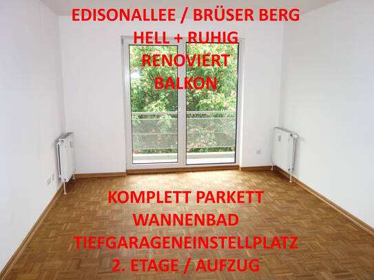 EDISONALLEE BRÜSER BERG HELL + RUHIG RENOVIERT BALKON WANNENBAD PARKETT TG-STELLPL. 2. ETAGE/AUFZUG