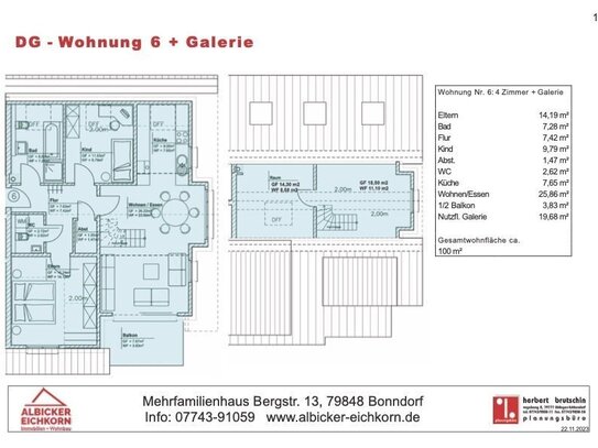 3 Zi. DG mit Galerie und Balkon ca. 100 m² - Wohnung 6 - Bergstr. 13, 79848 Bonndorf-Neubau mit Lift