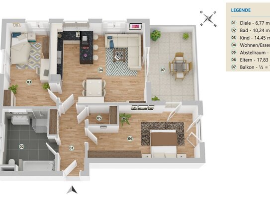 Stilvolle, neuwertige 3-Zimmer-Wohnung mit großem Balkon