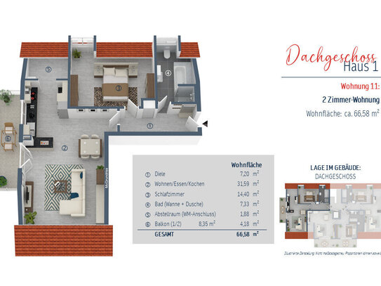 Dachgeschoss-Traumwohnung: 2 Zimmer mit Westbalkon