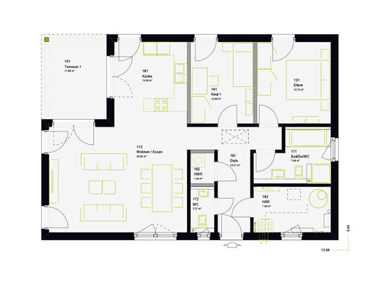 Moderner Bungalow, barrierefrei und energieeffizient